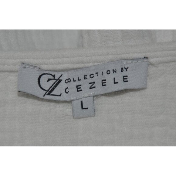 Cezele Tunic Top Shirt Ladies Size L White Gauzy Green Embroidered Floral Boho - Picture 11 of 13